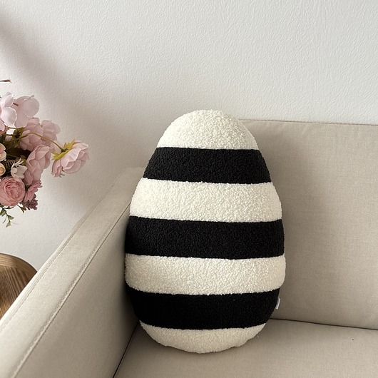 ozdoby wielkanocne Poduszka Jajko Pisanka Boucle W Paski Czarny Ecru
