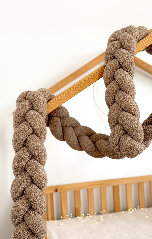akcesoria do łóżeczek Warkocz do łóżeczka 3 pasma - boucle brązowy