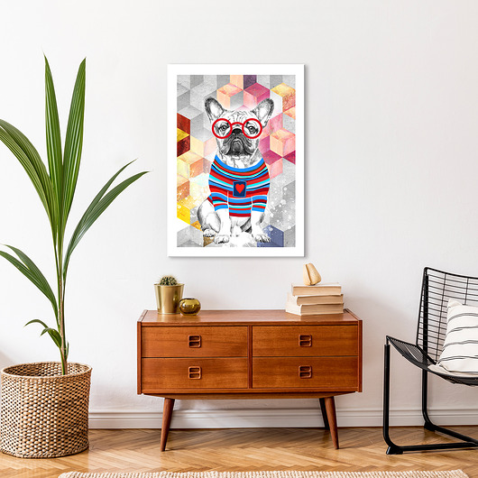 obrazy i plakaty do pokoju dziecięcego Obraz na płótnie Buldożek Hipster 50x70cm
