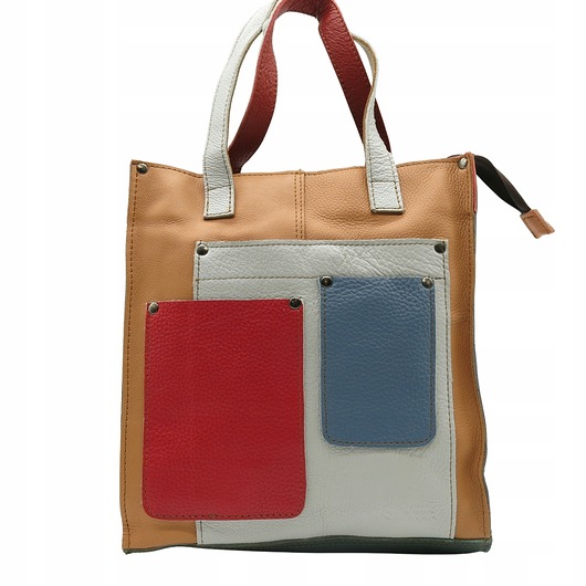 torby na ramię Torebka damska shopper, pojemna, skórzana ze skrawków kolorowa OLIVKA