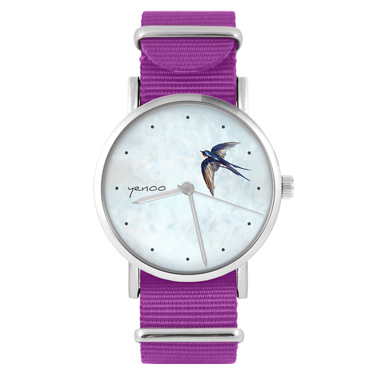 zegarki damskie Zegarek - Jaskółka - amarant, nylonowy