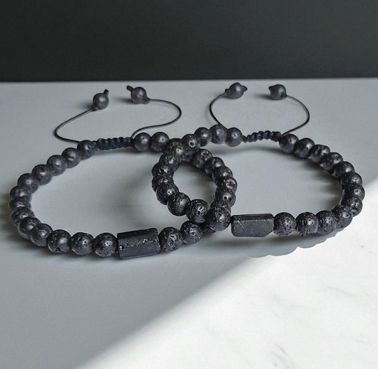bransoletki z kamieni naturalnych KOMPLET dla PARY - czarny turmalin - na sznurku