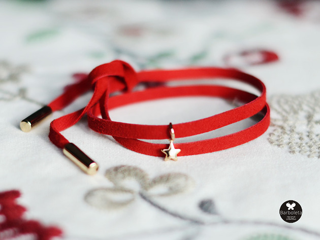 bransoletki skórzane Czerwona bransoletka z gwiazdką