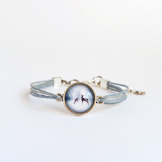 bransoletki ze szkła Bransoletka - Sarenki - szara, sznurki