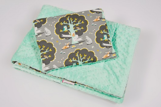 Zestaw minky - tajemniczy las - kocyk+podusia Minky and Cotton