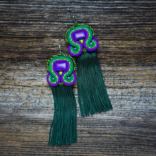 kolczyki soutache Etniczne  kolczyki soutache z chwostami
