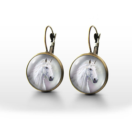 kolczyki szklane Kolczyki - Biały koń - brąz