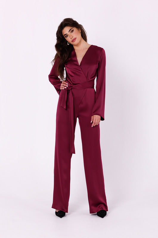 kombinezony damskie Satynowy kombinezon-bordowy(K-171)