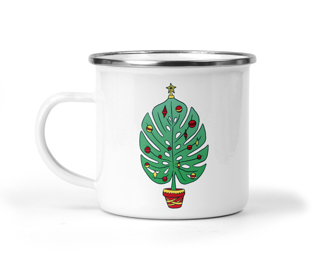 kubki Świąteczny kubek metalowy monstera liść