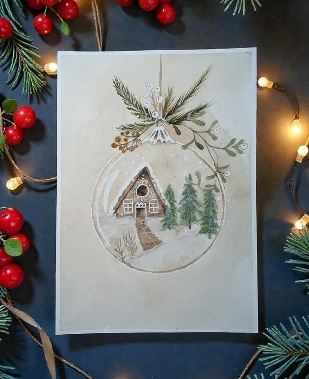 obrazy Oryginalna akwarela. Zima A5