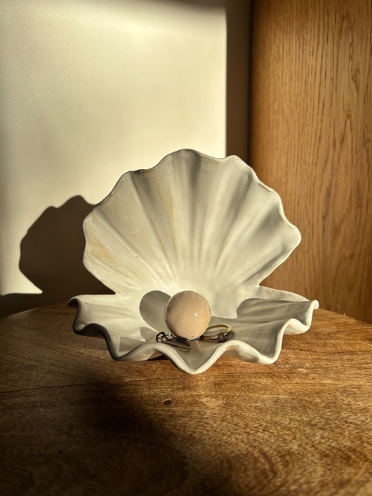 pojemniki na biżuterię Ceramiczna Podstawka na Biżuterię Muszla Skarbiec Matte White
