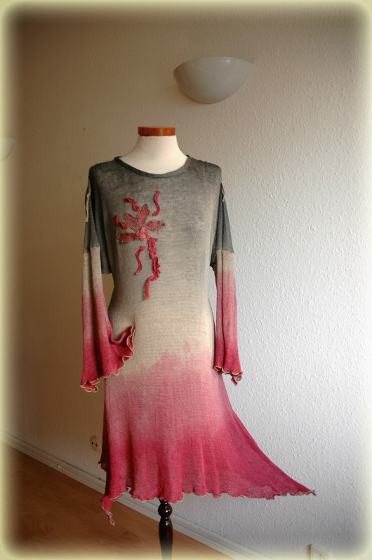 Asymmetric tunic grey pink hand-dyed  malowane lnem