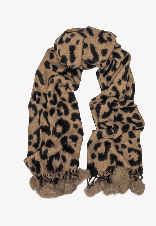 szale damskie Ciepły szalik damski z pomponami szal w cętki 60x180 cm