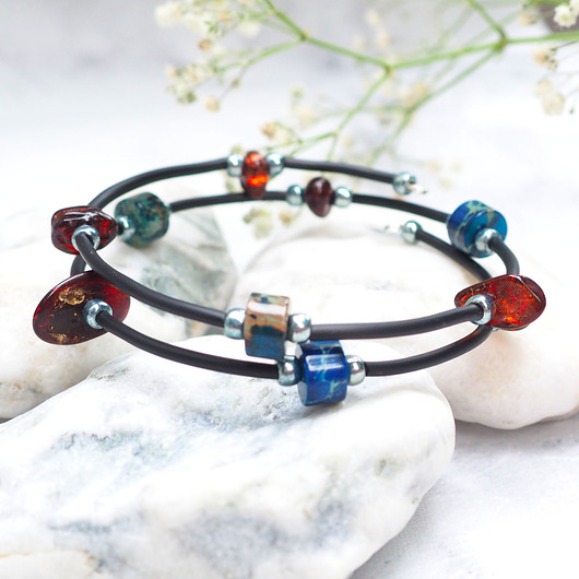 bransoletki z kamieni naturalnych LAPIS AMBER  bransoletka  z bursztynami i lapisem lazuli