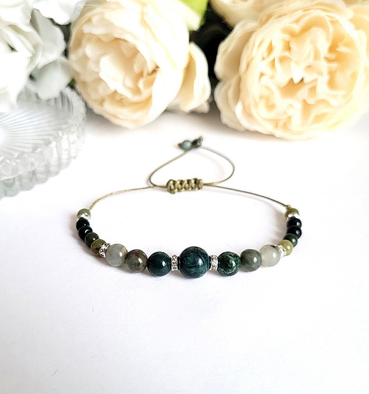 bransoletki z kamieni naturalnych Pozytywne myśli- Heliotrop i Agat mszysty