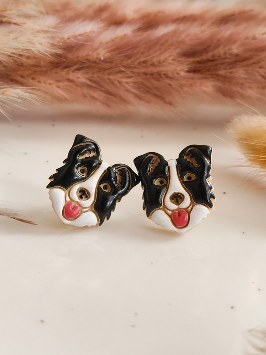 kolczyki z masy plastycznej Kolczyki border collie z wizerunkiem pupila, prezent dla psiary, pies, piesek