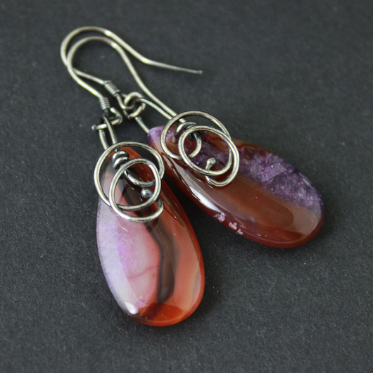 kolczyki srebrne Kolczyki Eby - agat i oksydowane srebro