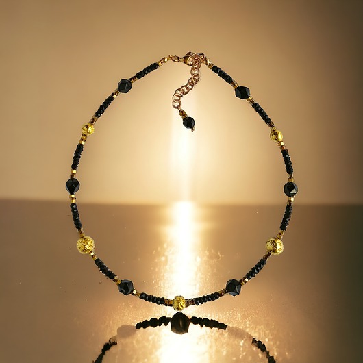 chokery Naszyjnik GLAM : krótki naszyjnik choker : czarno - złoty :: onyks, lawa