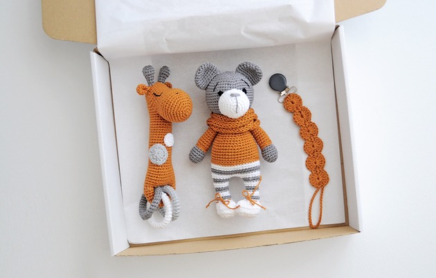 niemowlak - inne Zestaw prezentowy  - musztarda/szary