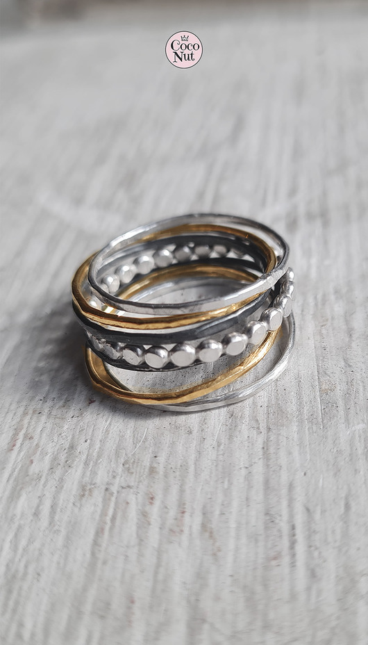 obrączki Rozmiar 18 komplet 7 obrączek SLIM srebro złocone