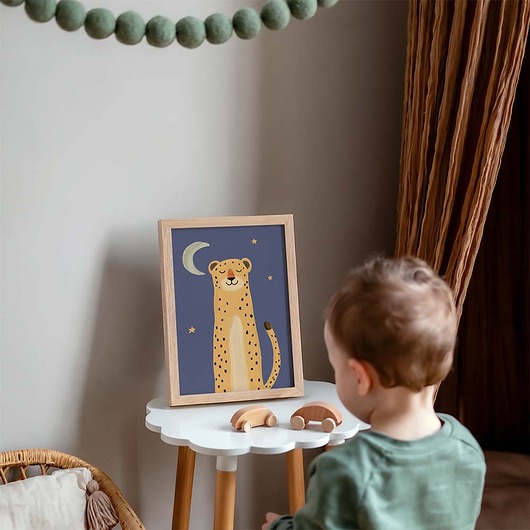 obrazy i plakaty do pokoju dziecięcego Plakat Gepard słodkich snów - Plakaty Na Ścianę Dla Dzieci