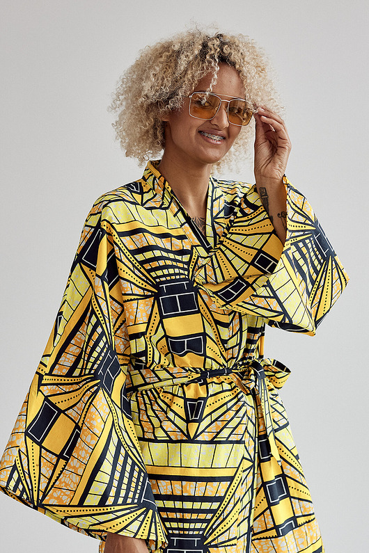 sukienki mini damskie Kimono żółto-czarne Sunny Warrior