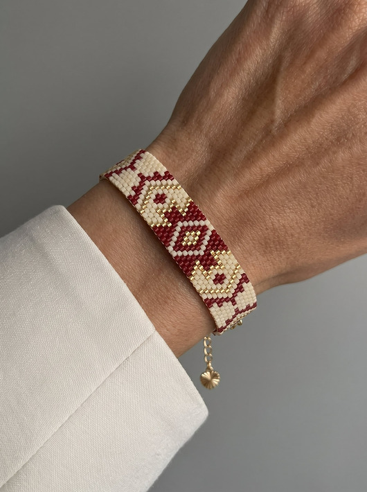 bransoletki ze szkła Evil eye - złota bransoletka z koralików Miyuki - ornamental
