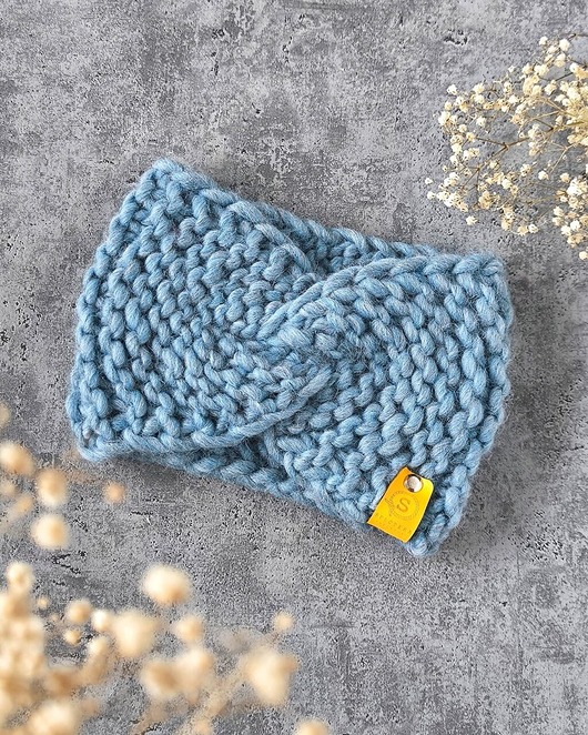 opaski do włosów WOOLY błękitna wełniana opaska