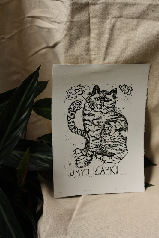 grafiki i ilustracje Grafika tygrys linoryt / grafika na ścianę