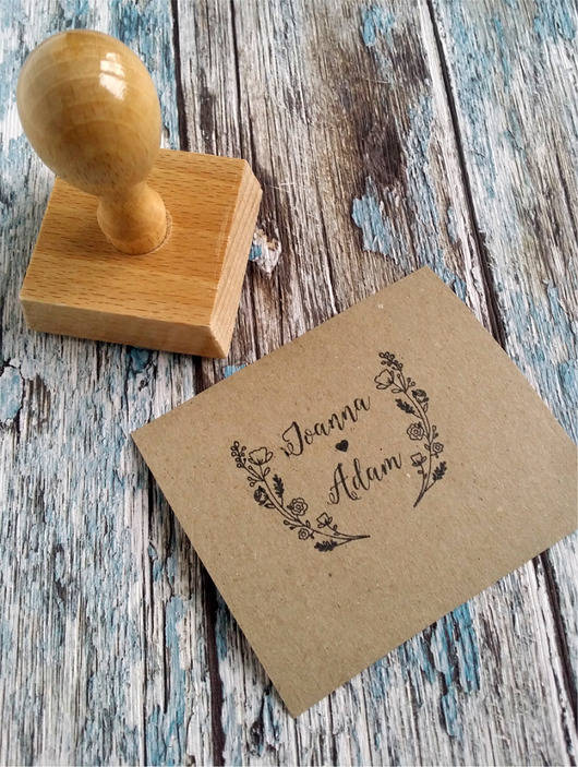 Stempel ślubny personalizowany kwiaty 50x50mm DrukLove