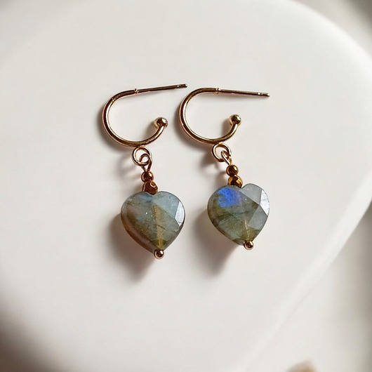 kolczyki z kamieniami Kolczyki serduszka : LABRADORYT : wyjątkowy prezent