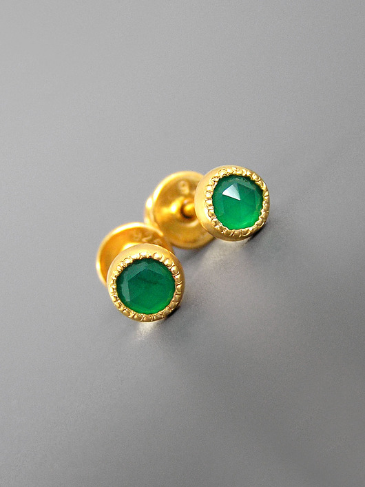 kolczyki pozłacane Kolczyki z zielonym agatem, srebro pozłacane