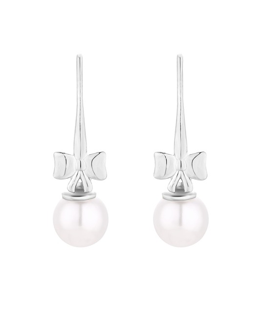 kolczyki srebrne Srebrne kolczyki z kokardkami i perłami SWAROVSKI CRYSTAL