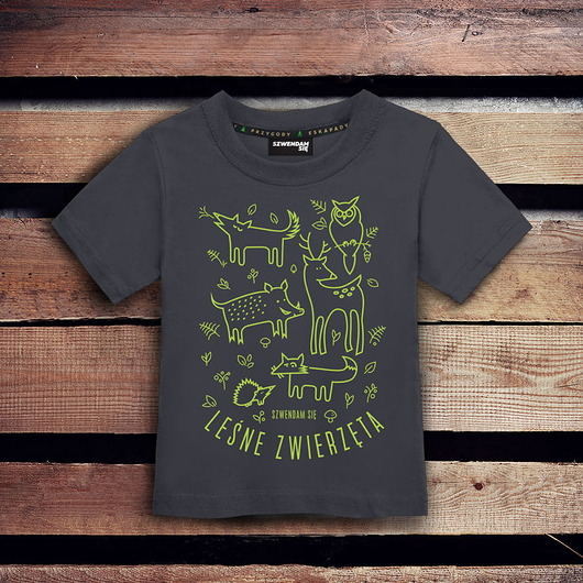 t-shirty dla chłopców Koszulka dziecięca LEŚNE ZWIERZĘTA ciemnoszara 3-4 lata
