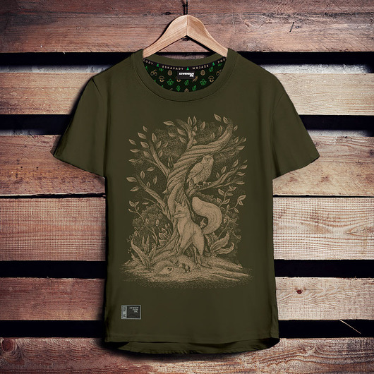 t-shirty męskie Koszulka męska LEŚNE ZWIERZĘTA khaki