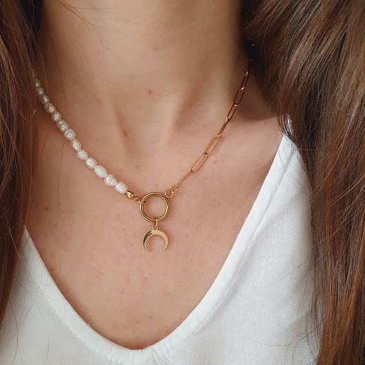 naszyjnik z pereł z księżycem LEI handmade 