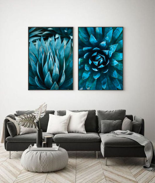 DWA PLAKATY botaniczne z roślinami niebieskie black dot studio