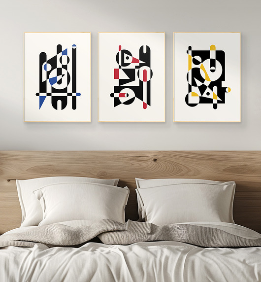 plakaty Zestaw 3 abstrakcyjnych plakatów geometrycznych, do salonu, sypialni.