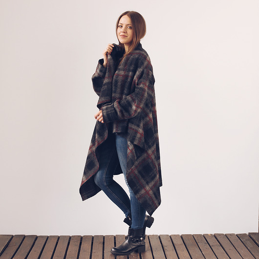 płaszcze damskie Płaszcz kocyk - krata