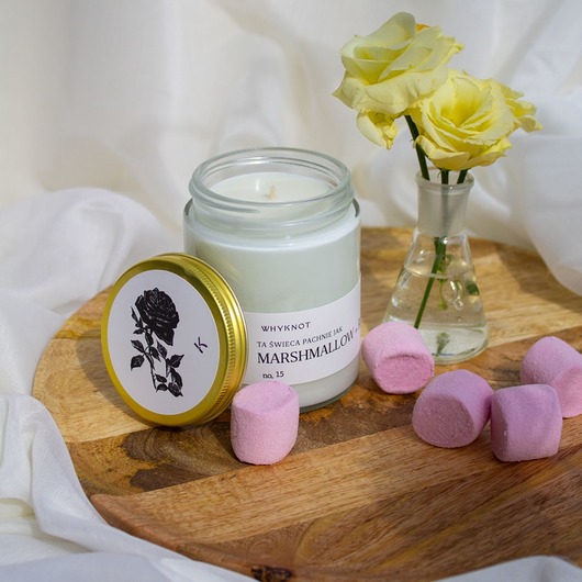 świece zapachowe ŚWIECA SOJOWA MARSHMALLOW + RÓŻA no.15