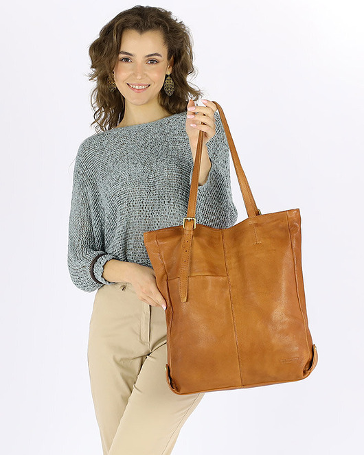 torby na ramię Miękka torba typu shopper z kieszeniami  - brąz camel