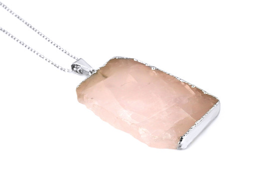 Colare Kwarc Różowy Plaster Srebro Brazi Druse Jewelry