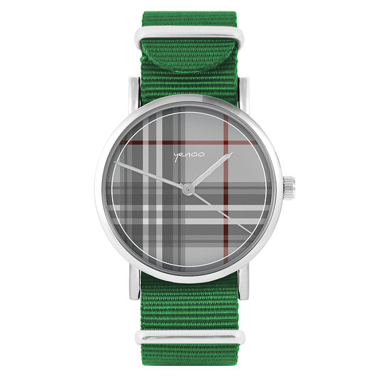 zegarki unisex Zegarek - Szkocka krata - zielony, nylonowy