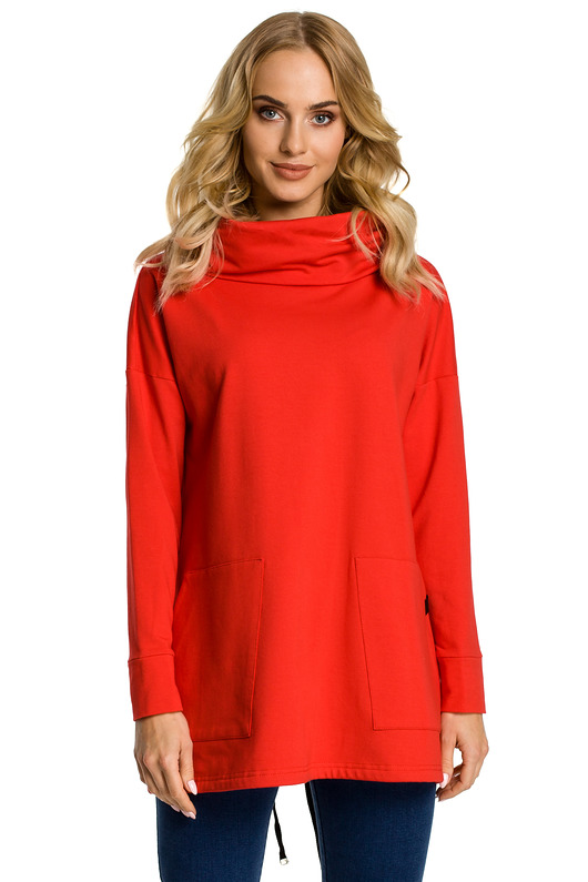 Bluza oversize z kominem-czerwona(M-344) MOE