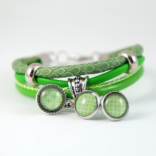 komplet biżuterii Komplet - Zielona - kolczyki, bransoletka