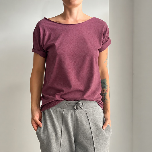 t-shirt damskie Śliwkowy melanż Oversize