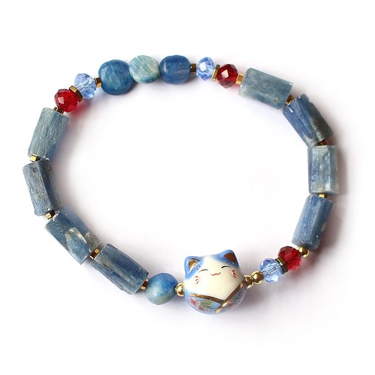 bransoletki złote UNIKAT Kyanite maneki neko z rubinem