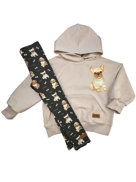bluzy dla dziewczynki Zestaw dziecięcy bluza MILKY i legginsy PIESKI ciemne