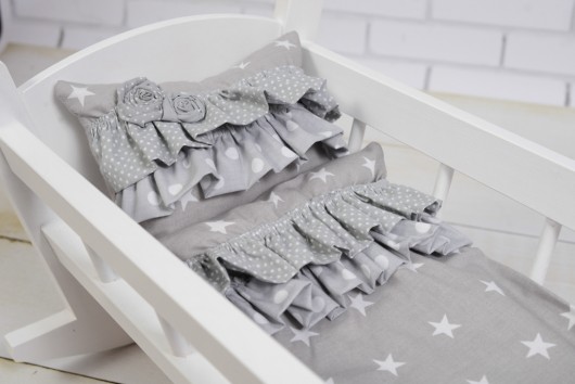 Drewniana Kołyska dla lalek Pościel EKO LalaShop