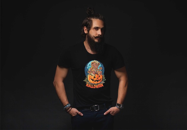 t-shirty męskie Koszulka organiczna  Teddy Bear on the pumpkin